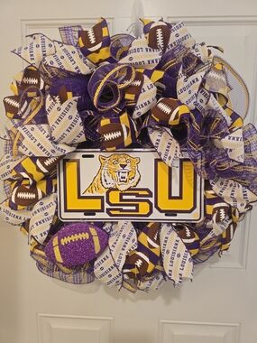 LSU Tigers Decorative Door Wreath - Purple & Gold Football